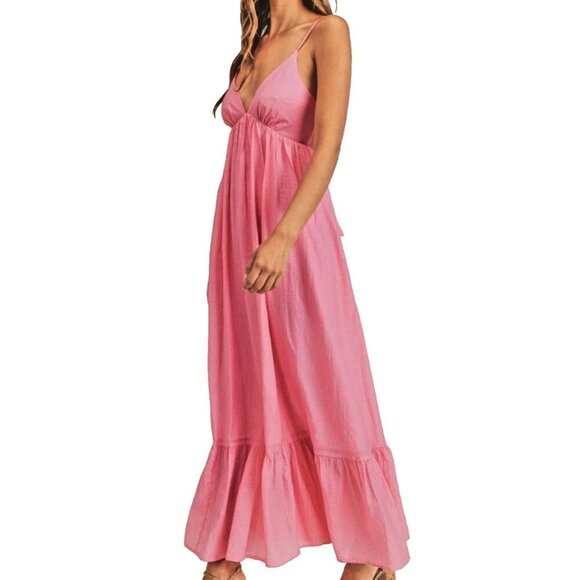 MABLE Pink Maxi Dress with Back Bow Lined Rayon Feminine Wedding Party Medium - Picture 3 of 16